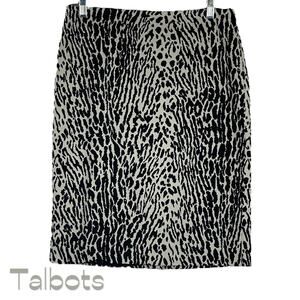 Talbots Black Cream Animal Print Office To Date Night Pencil Skirt NWOT Size 6